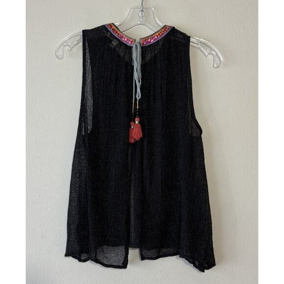 Eri + Ali Size Small Open Back Tie Neck Tassel Gauzy Merletta Top Anthropologie - Picture 3 of 9